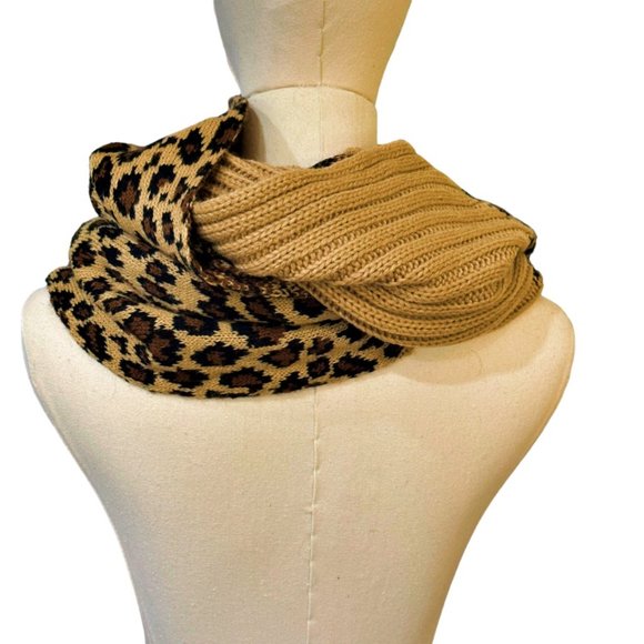 C C Infinity Scarf Wrap Leopard Animal Print Black Brown Ribbed Pullover Loop - Picture 5 of 8